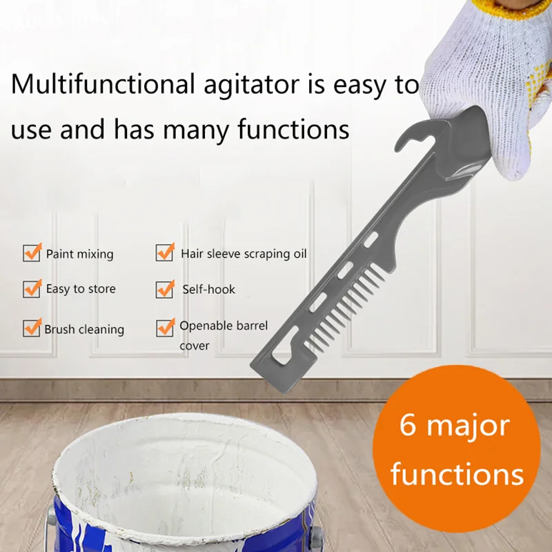 Mezclador de pintura multifuncional con gancho para guantes, adecuado para raspador de tambor de plástico de pintura de látex y pintura a base de agua