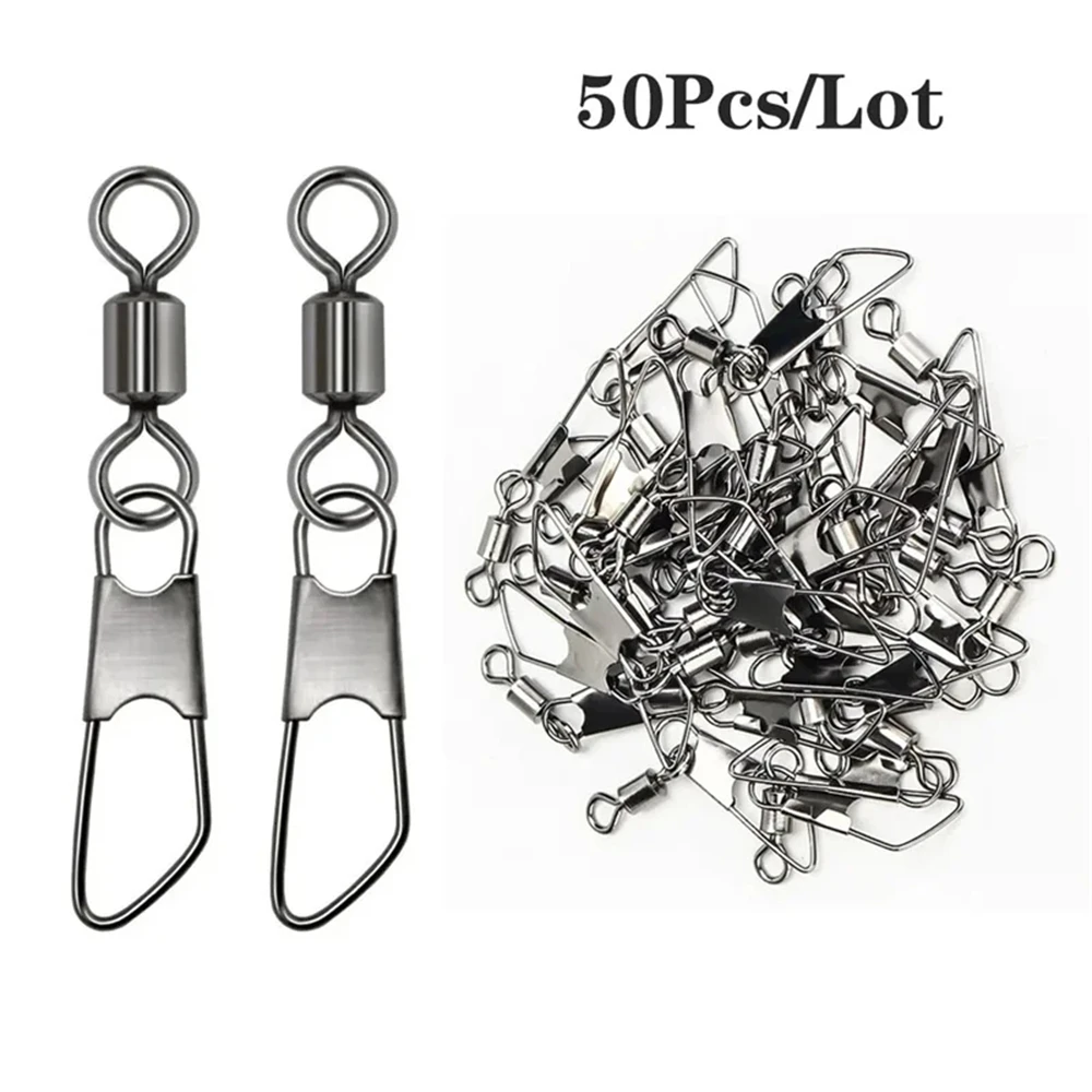 50Pcs Fishing Bearing Rolling Swivel Solid Ring Fishing Connector Interlock Clip Snap Carp Fishing Hook Tackles Accessory Pesca