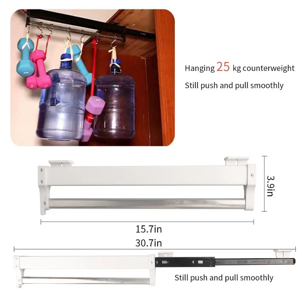 Pull-Out Closet Valet Rod Adjustable Wardrobe Clothing Rail Top Mount Wardrobe Hanger Rack Bar Ball Bearing Slide Heavy Duty