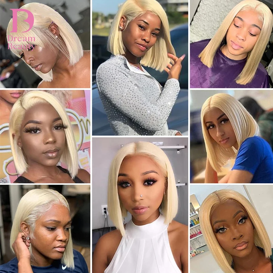 Straight Blonde 613 Transparent Bob Wig for women 13x4 Human Hair Lace Frontal wig 5x5 Closure Wigs