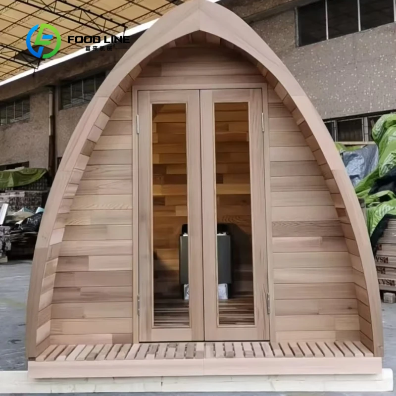 Customized Red Cedar Outdoor Pod Sauna Room Arched Dome Wooden Sauna Cabin with Glass Door Side Windows
