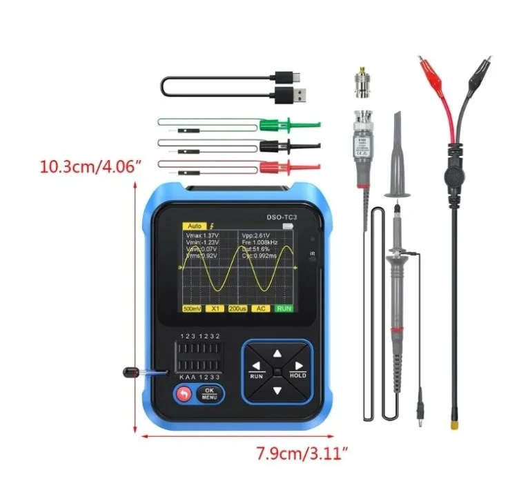 DSO-TC3 Digital Oscilloscope Transistor Tester Function Signal Generator 3 in 1 Multifunctional Electronic Component Tester