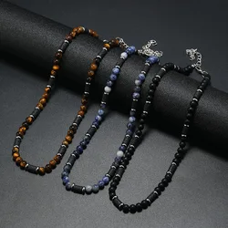 New Bohemian Men's Beaded Necklace Tiger Stone Natural Stone Fashion Trend Design Minimalist Necklace Commemorative Gift