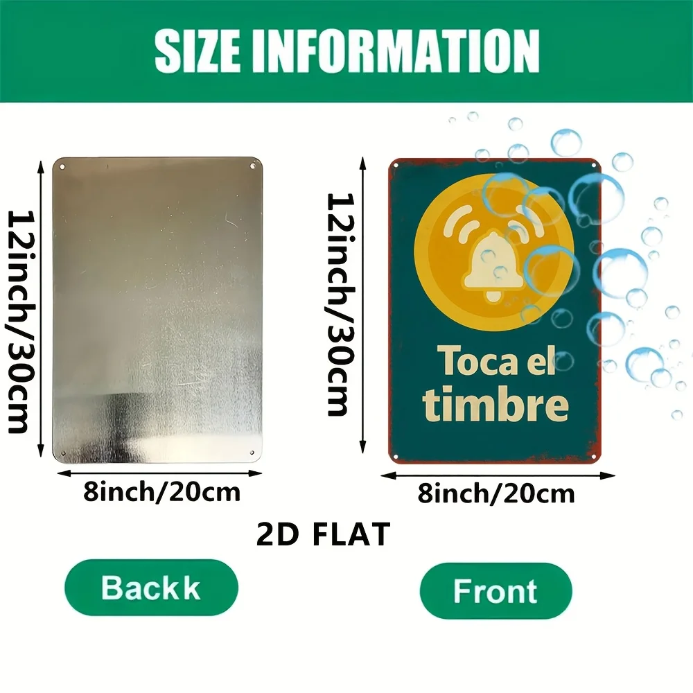 2D Flat Spanish Style Metal Sign Doorbell Ringing Reminder Vintage Art Pattern Waterproof Rustproof Home Living Room Bedroom Wal