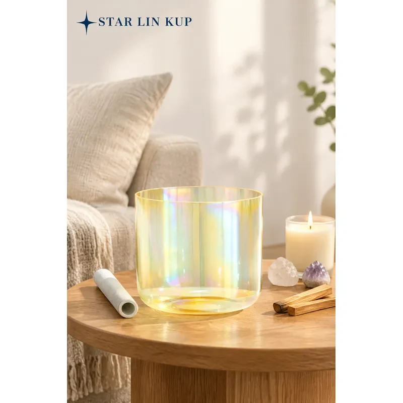 STAR LIN KUP 7 Inch Citrine Clear Quartz Crystal Singing Bowl with Mallet for Sound Healing Meditation Yoga Chakra Balance