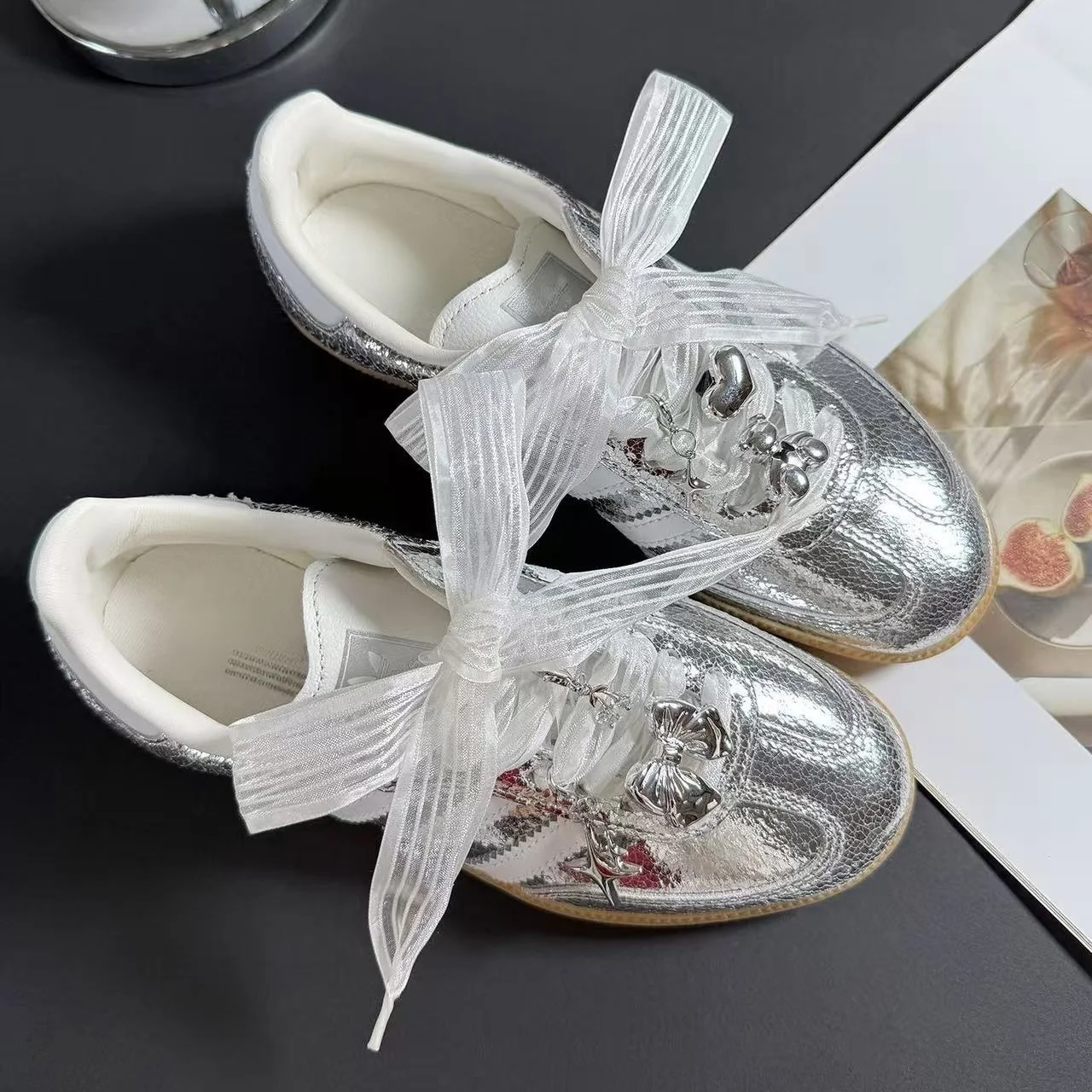 1 Pair Width 2.5cm Striped Organza Bow Shoelaces Elegant Ribbon Shoe Laces Fashion Sneaker Sport Casual Leather Shoes Strings
