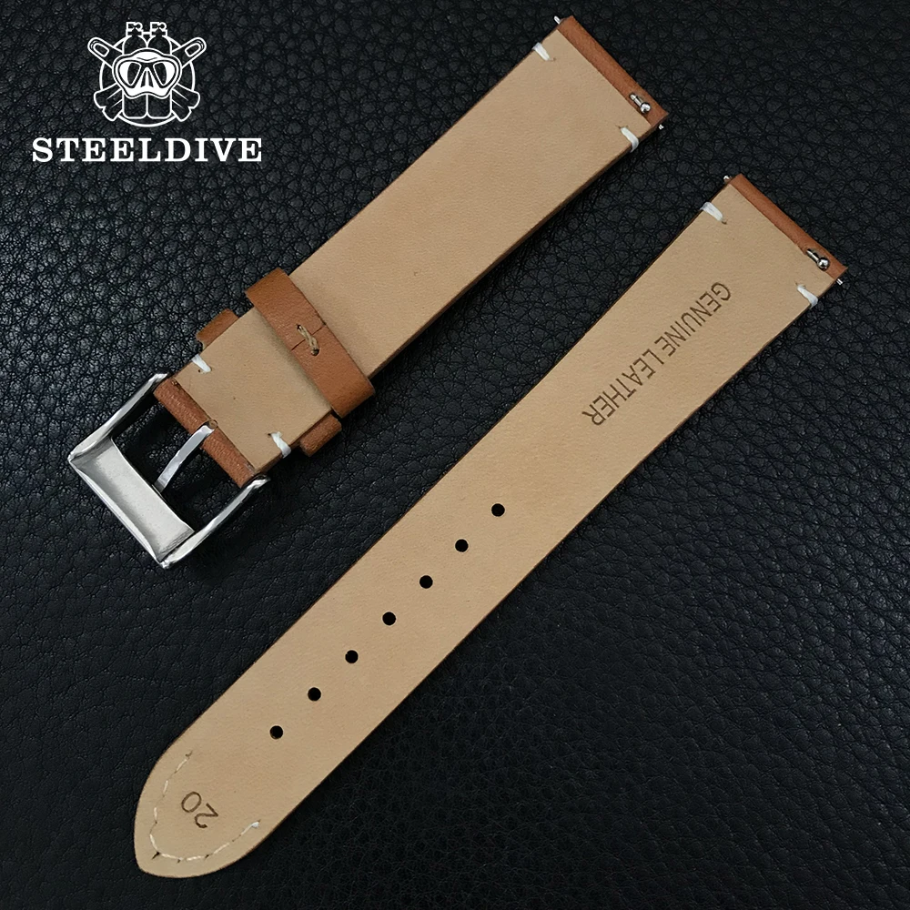 STEELDIVE Official Leather Watch Strap 20MM Width Brown Spare Watch Band SD2503