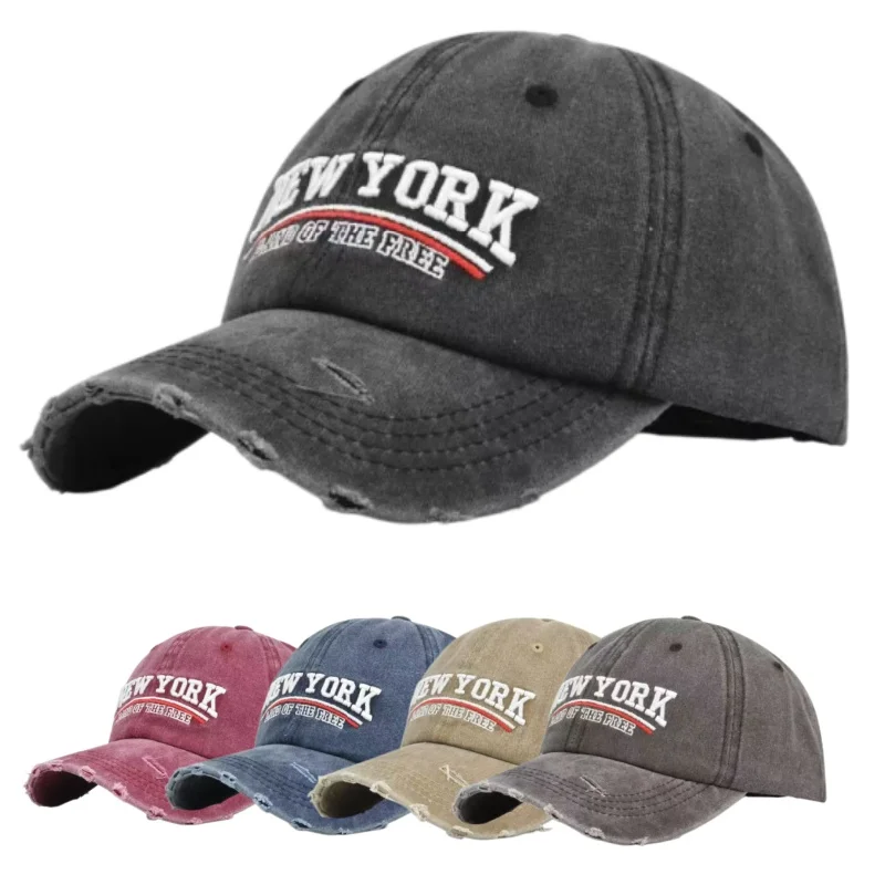 NEW YORK LAND OF FREE Vintage Washed Cotton Snapback Peaked Cap Baseball Cap For Men Women Sports Leisure Fishing Hat Sun Hat