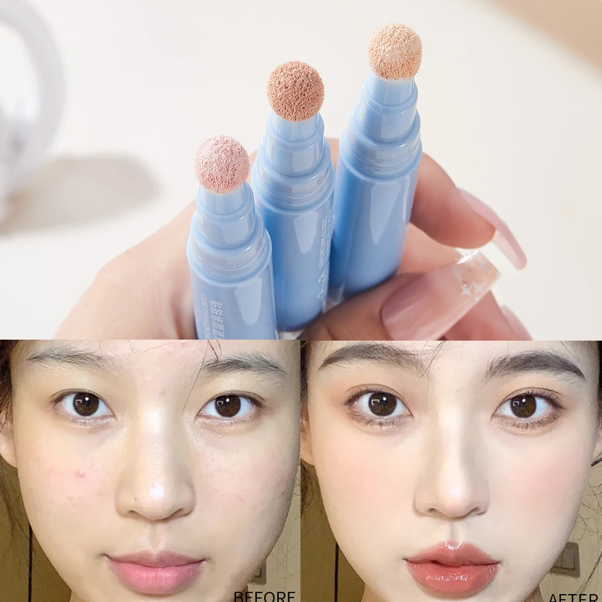 QXQY 薄型コンシーラークリーム エアクッション 毛玉スポンジヘッドコンシーラー リキッドペン 目じりを明るくし、黒ずんだ目をカバー