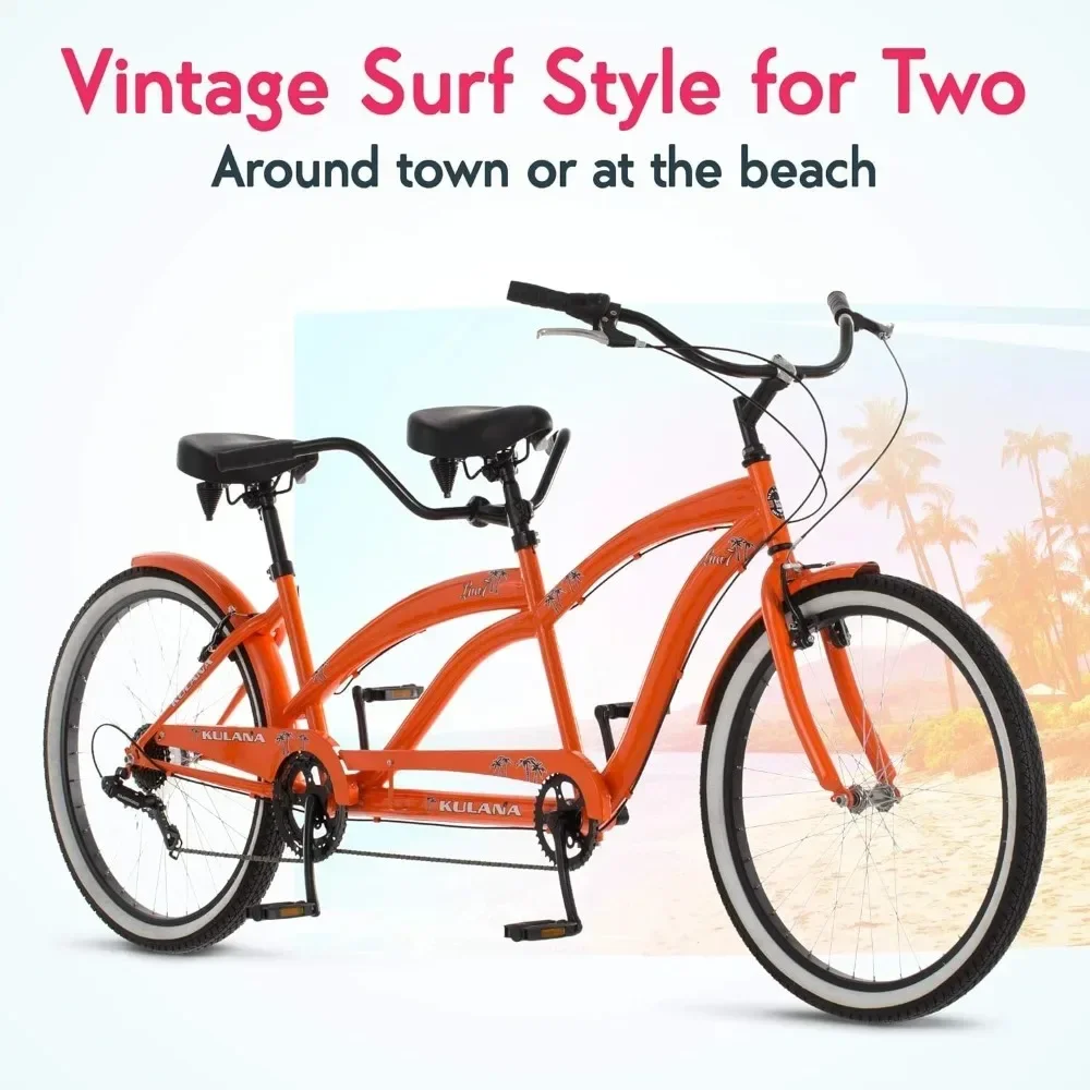 for  Adult Beach Cruiser Bike, Double Rider Bicycle, Mens and Womens 26-Inch Wheels, 7-Speed, Orange