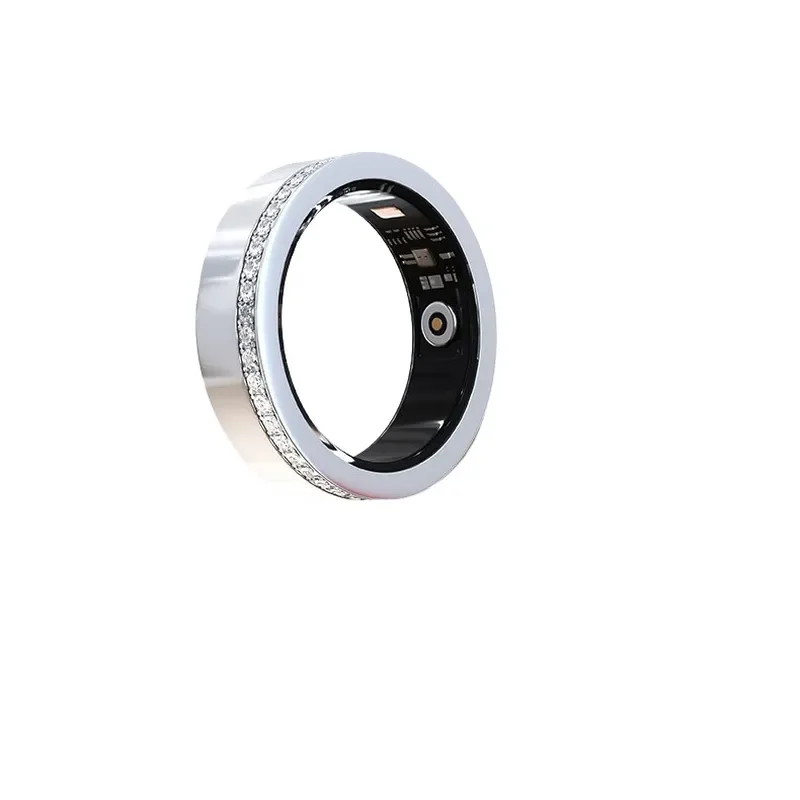 Smart Ring V8 Diamond Stainless Steel Wedding Band for Couples Men Women Heart Rate Blood Oxygen Sleep Monitor Fitness