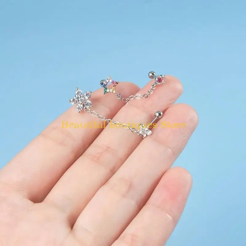 U4LF TENDY ACERADO ACERADO INOXIDO ANILLO CADENA DOBLE PUERTA PARA MUJER Colorido Circón Piercing Stat Pendiendo Joya