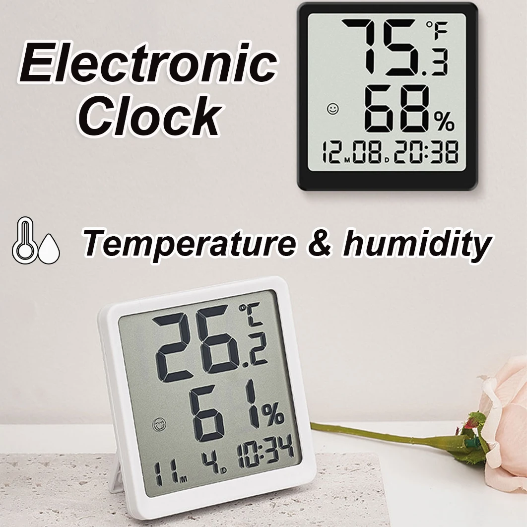 Wall Decor Ultra-thin Electronic Wall Clock Temperature Humidity Meter with Stand Magnet Home Office Mini Thermometer Hygrometer