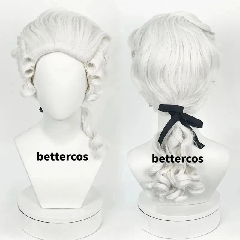 2025 جودة عالية المحامي القاضي الباروك مجعد زي الباروكات ديلوكس التاريخية الاصطناعية طويلة شقراء شعر مستعار تأثيري لجميع القديسين + واي فاي #3