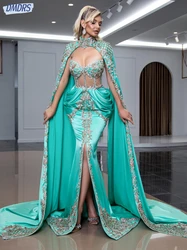 Dubai Turquoise Mermaid Evening Dresses Beaded Crystals Cocktail Classic Floor-length Customized Prom Gown Vestido De Novia