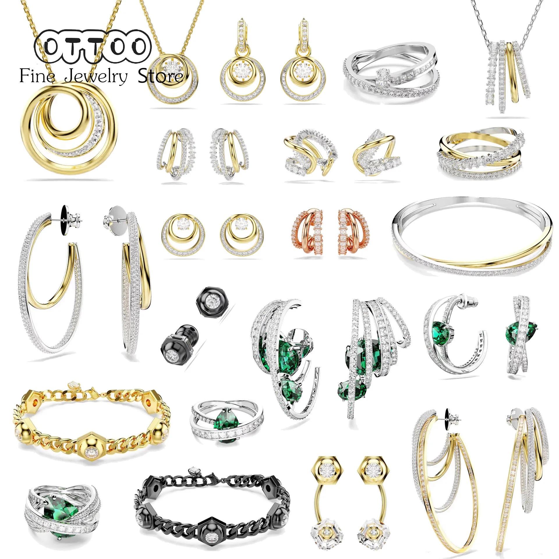 Original 2026 NEW Luxury Fashion Fine Jewelry Set for Women Black Crystal Necklace Earrings Bracelet Ring Party Accessories