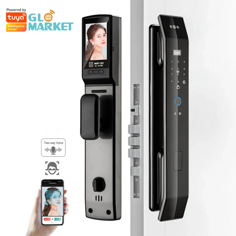 Glomarket Tuya Wifi Biometric 3D Face Recognition Electronic Intelligent Fingerprint Password Smart Lock Digital Door Lock