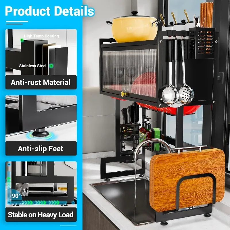 Dish Drying Rack, 25.6 inch, Over The Sink Dish Drying Rack Small for Kitchen Counter Multiple Dishes Flatware&Utensil Organizer