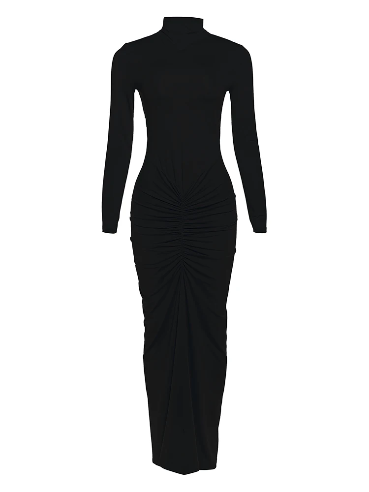 Sisterlinda Herbst Neue Stil Lange Kleid Frau Rollkragen Volle Hülse Dünne Hohe Stretch Täglich Casual Mode Elegante Vestidos – Detail 3