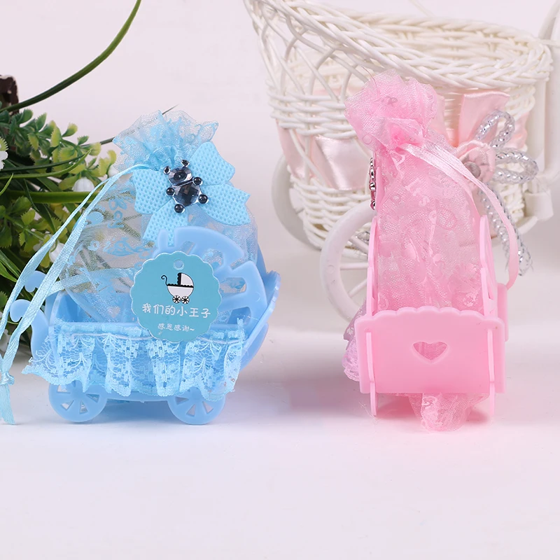 Birthday Baby Shower Party Favor Yarn Basket Candy Box with Lace ribbon DIY Bear Pattern Christening Boy Girl Gift 12pcs