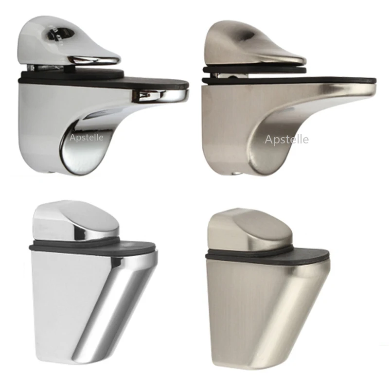Glass Shelf Bracket Clamp Solid Zinc Alloy Adjustable Wall Mount for 3-20mm Wood or Glass Shelves