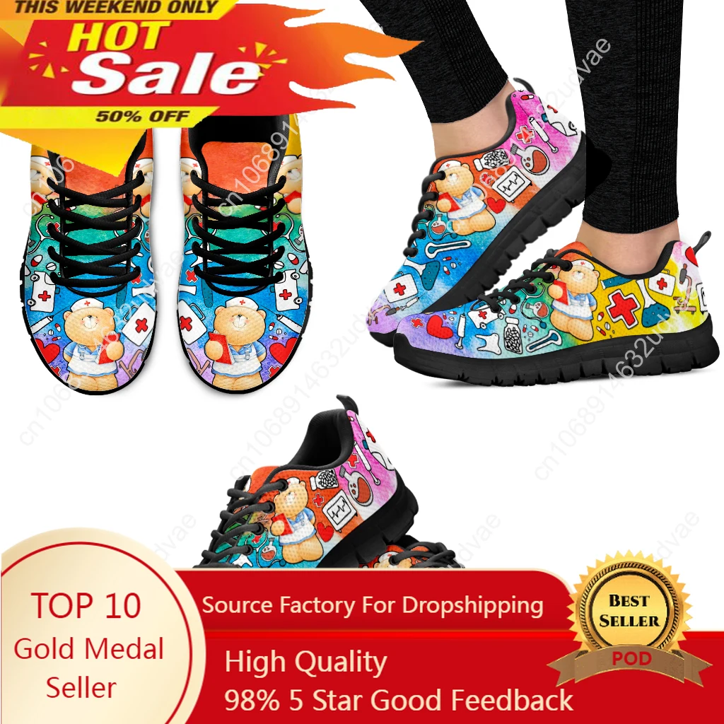 

Cute Bear Nurse Shoes Gradient Star Medical Shoes First Aid Medical Print Lightweight Outdoor Shoes Zapatos Planos