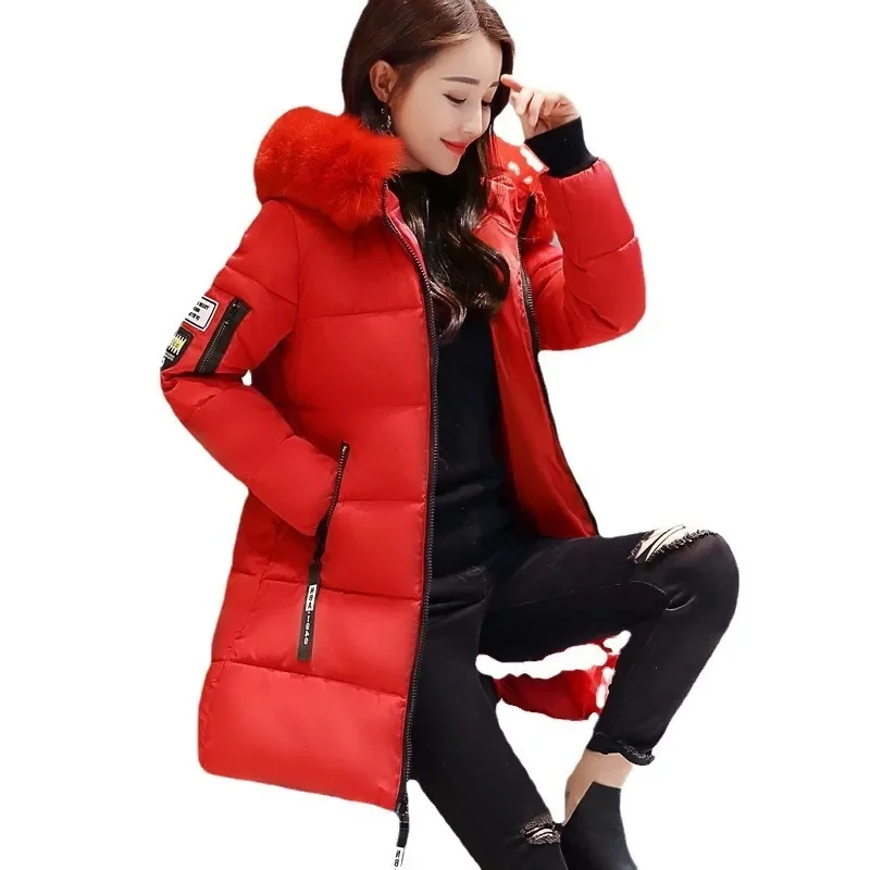 New winter cotton-padded women's coat, slim-fitting down cotton-padded coat, medium and long, large size, cold-proof.