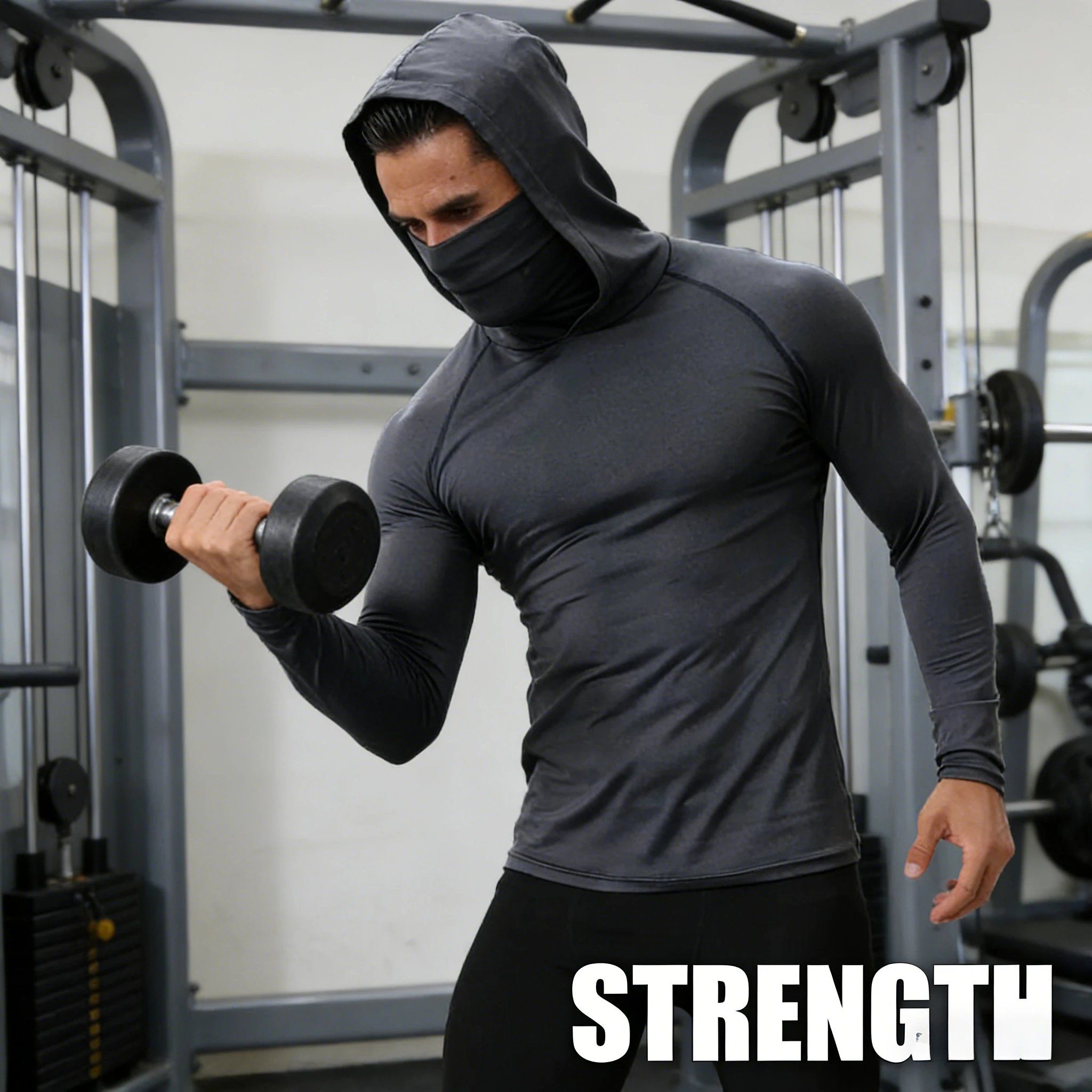 

Men Sports Tight Shaping Hooded Mask Long Sleeve Jumpsuit Quick Dry Breathable for Outdoor Running