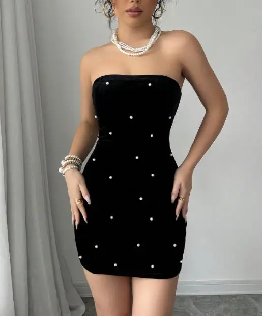 

Women's Dress 2025 Summer Sexy Dress Sleeveless Shoulder Bag Hip Skirt Bubble Bead Short Skirt Gorgeous Socialite Elegant Dress