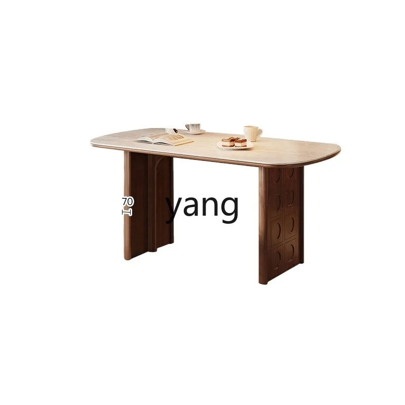 

LMM rock slab dining table black walnut solid wood dining table household medieval desk