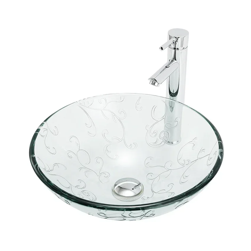 Creative Crystal Die-casting Wash Basin Tempered Glass Wash Basin Modern Art Above Counter Wash Basin With Faucet