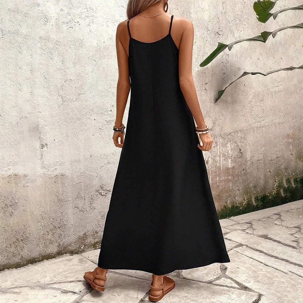 Boho da donna stampato floreale con scollo a V spaghetti canotta maxi abito estivo da donna senza maniche spiaggia vacanza vestito estivo taglia S-2XL