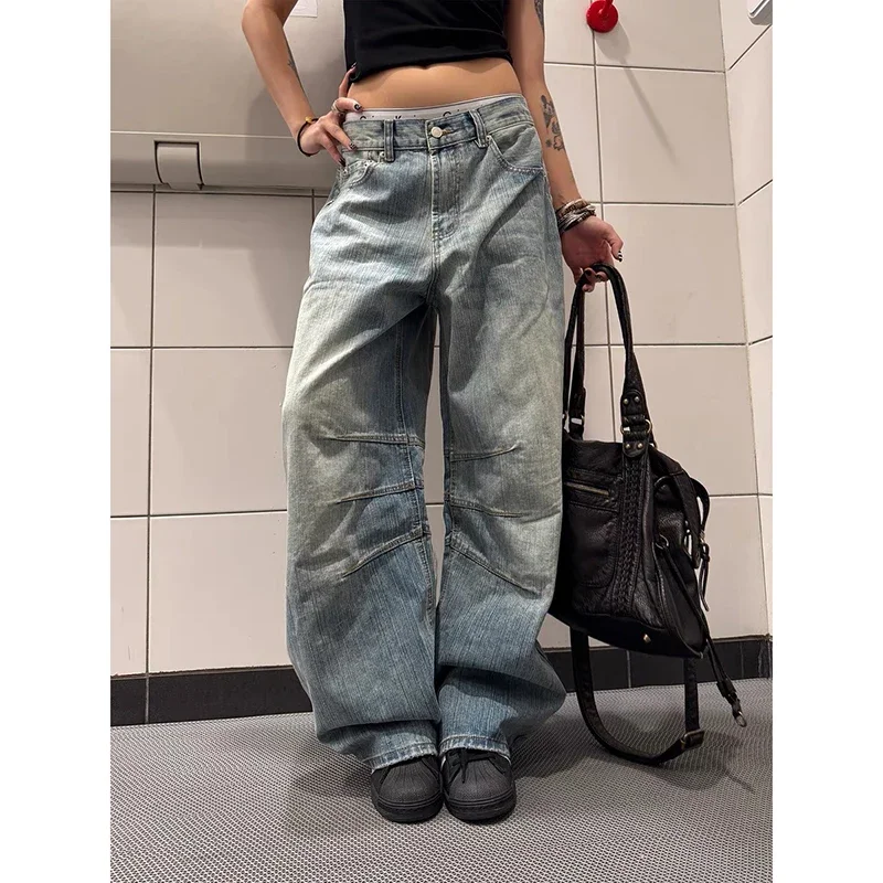 Blue Y2k Boyfriend Jeans Women Harajuku Baggy Denim Trousers Japanese 2000s Style Vintage Jean Long Pants Oversize Clothes New