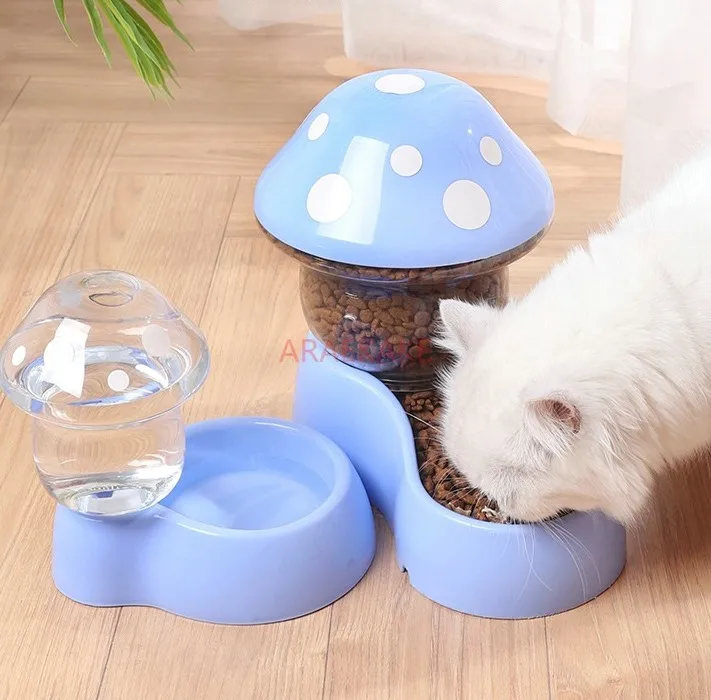 

2PCS Cat Automatic Feeder Mushroom Shape Water Bottle Pet Bowl Feeding Watering Supplies Dog Food Dispenser