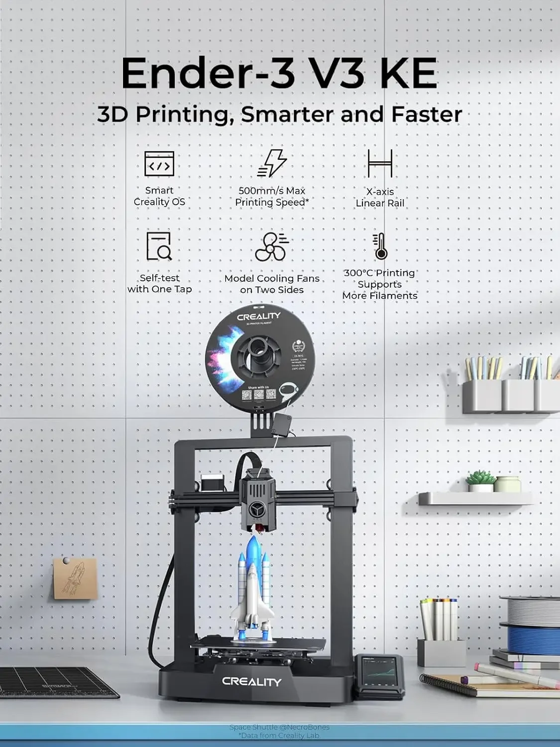 Ender-3 V3 KE 3D Printer, 500 mm/s High-Speed Printing with Auto-Leveling, Sprite Direct Extruder Supports 300℃ Printing
