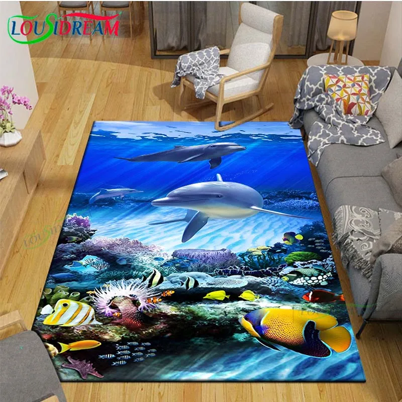 

Fashion 3D Beautiful Sea Dolphin Printed Carpets Living Room Anti-Skid Area Rug Kids Bedroom Mats Yoga Mat Large Carpet Decor