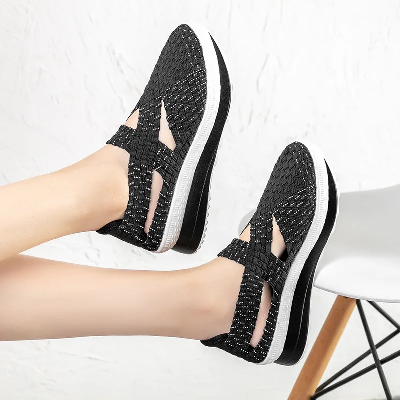 Summer heighten sneakers women shoes wedges increased thick platform shoes woman woven breathable casual sneakers shake shoe