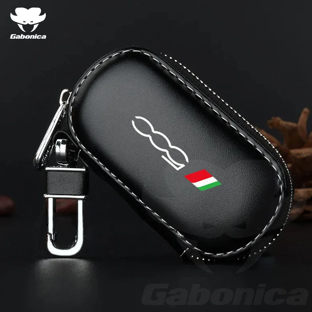 New Leather Car Key Case Folding Remote Control Zipper Keychain For Fiat 500 500C 500L 500X Shell Protector Cover Auto Accessory