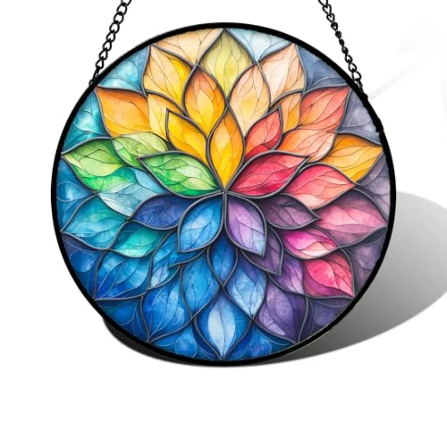 

Stained Glass Window Hanging, Flower Petals Sun Catchers Diamond Glass Panel Hangings Suncatcher Decor for Birthday for Women,