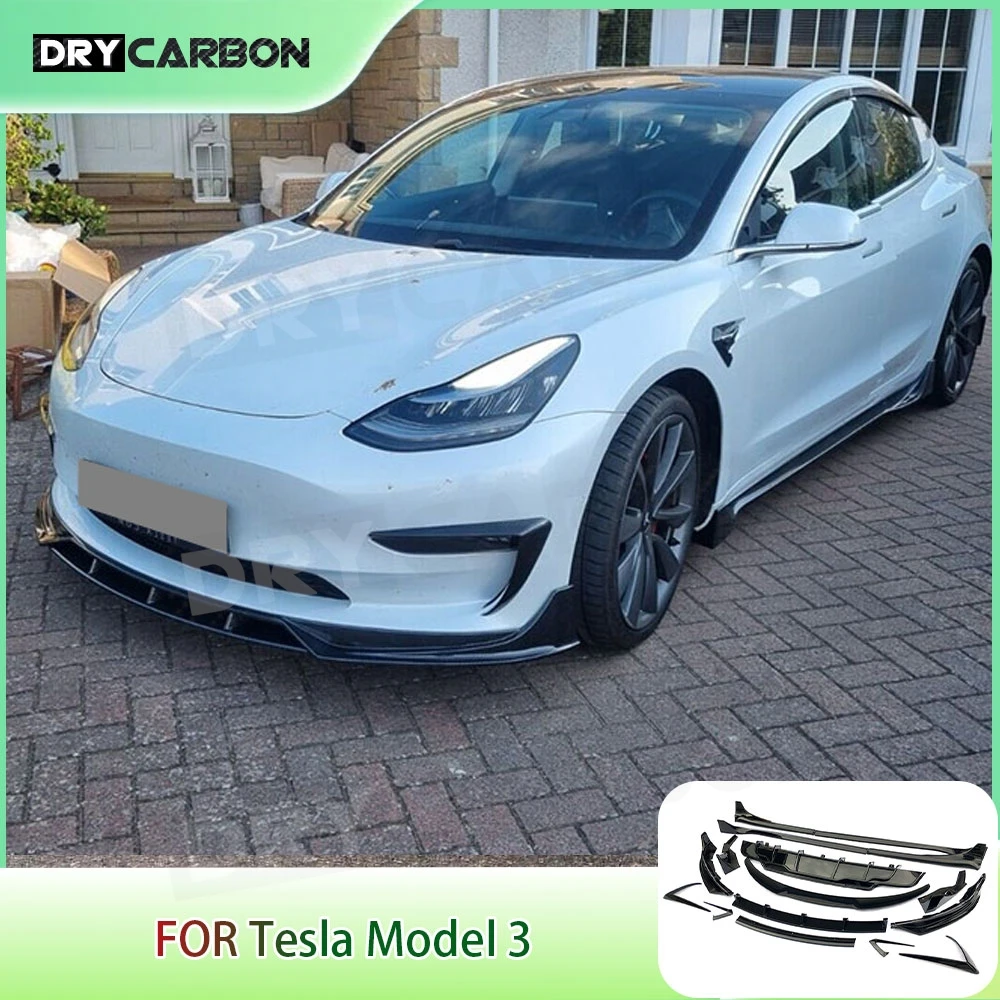 

for Tesla Model 3 Carbon Fiber Front Bumper Lip Rear Diffuser Side Skirts Rear Spoiler Accessories Body Kits