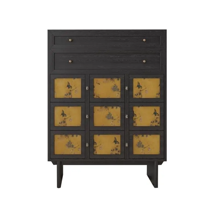 Medieval style creative painting designer living room dining side cabinet foyer entrance cabinet French solid wood retro chest o