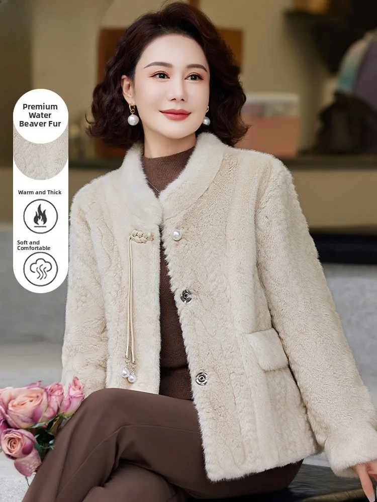 

Faionable Mid-Late Age Women's Fur Coat Synthetic Squirrel Velvet Jaet Inteated Leather And Fur Outerwear for Women ove...