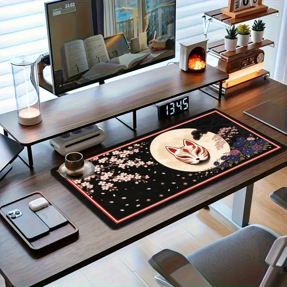 Anime Gaming Dorm Red Maple Hannya Mask Gaming Mouse Pad Precision Tracking Non Slip Base Thick Rubber