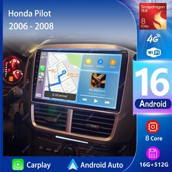 Android 16 Carplay Auto WIFI+4G Car Radio Multimedia Player For Honda Pilot 2006 2007 2008 DSP Autoradio Stereo 2din Head Unit