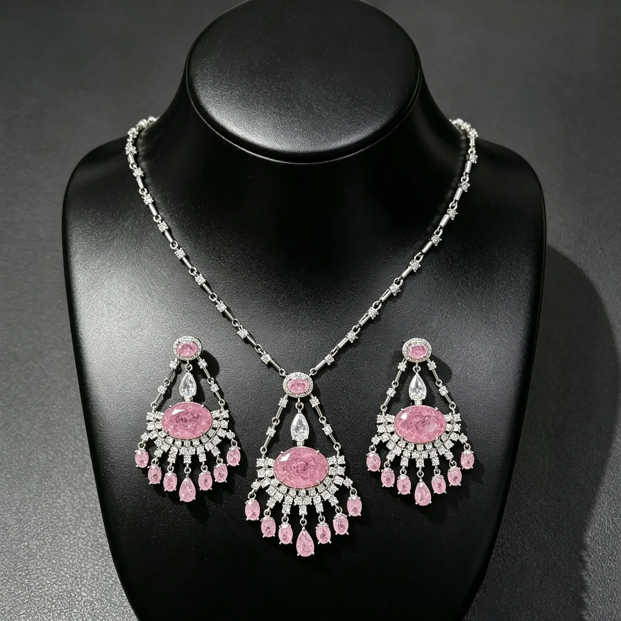 ByI New Everyday Premium Shiny Colorful 2 Piece Necklace and Earrings Women's Wedding Prom Dress Jewelry Birthday Gift M-1128