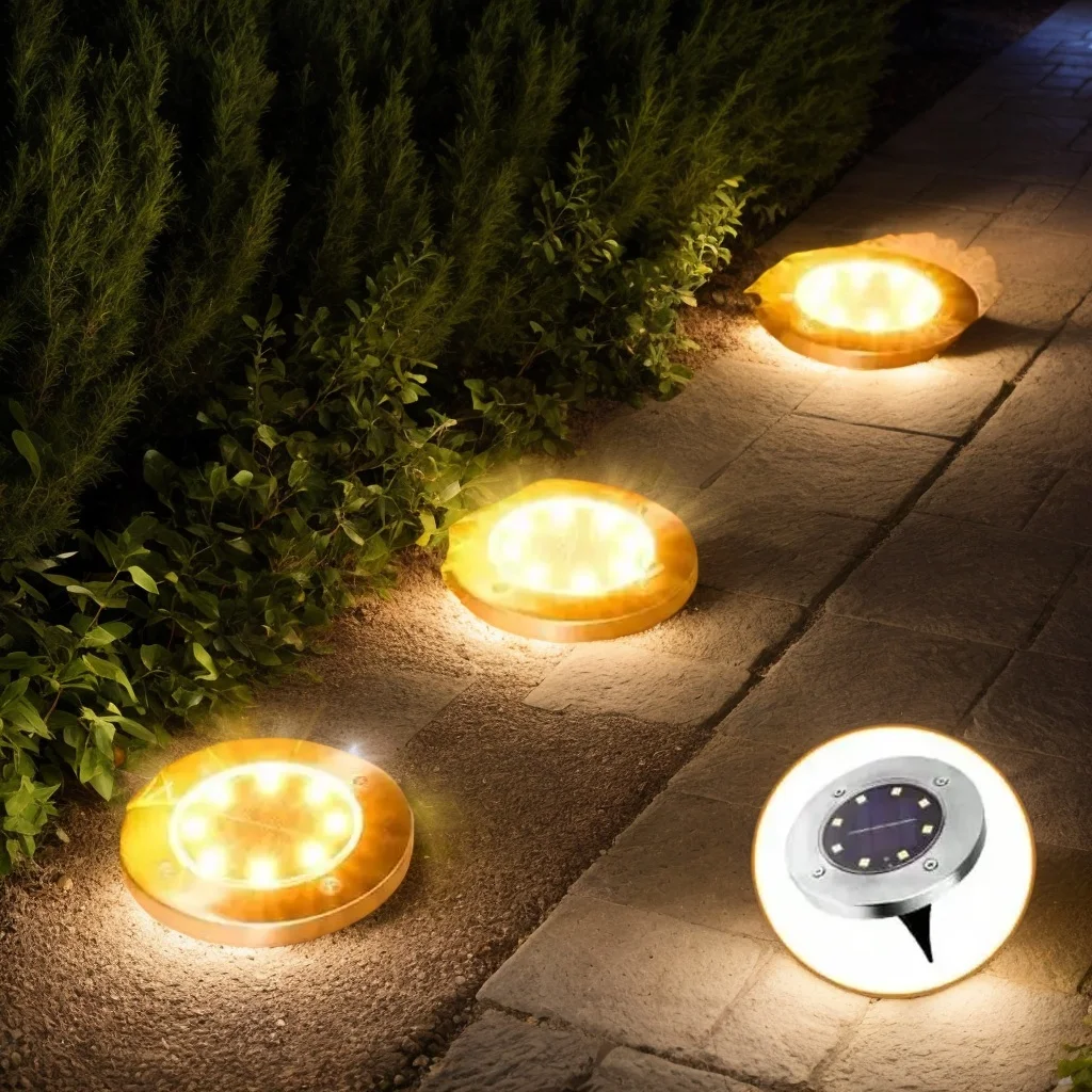 

​ ​ Дисковый светильник на солнечной энергии — 8-светодиодный прожектор для подземной палубы для украшения наружного сада ​ ​