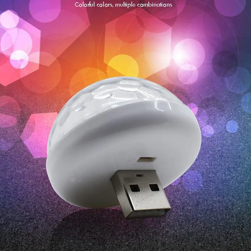 USB Mini RGB Disco Light, USB Night Lights, Voice Control Atmosphere Decorations Lamp for Bedroom, Car, Party, Ceiling Plug Play