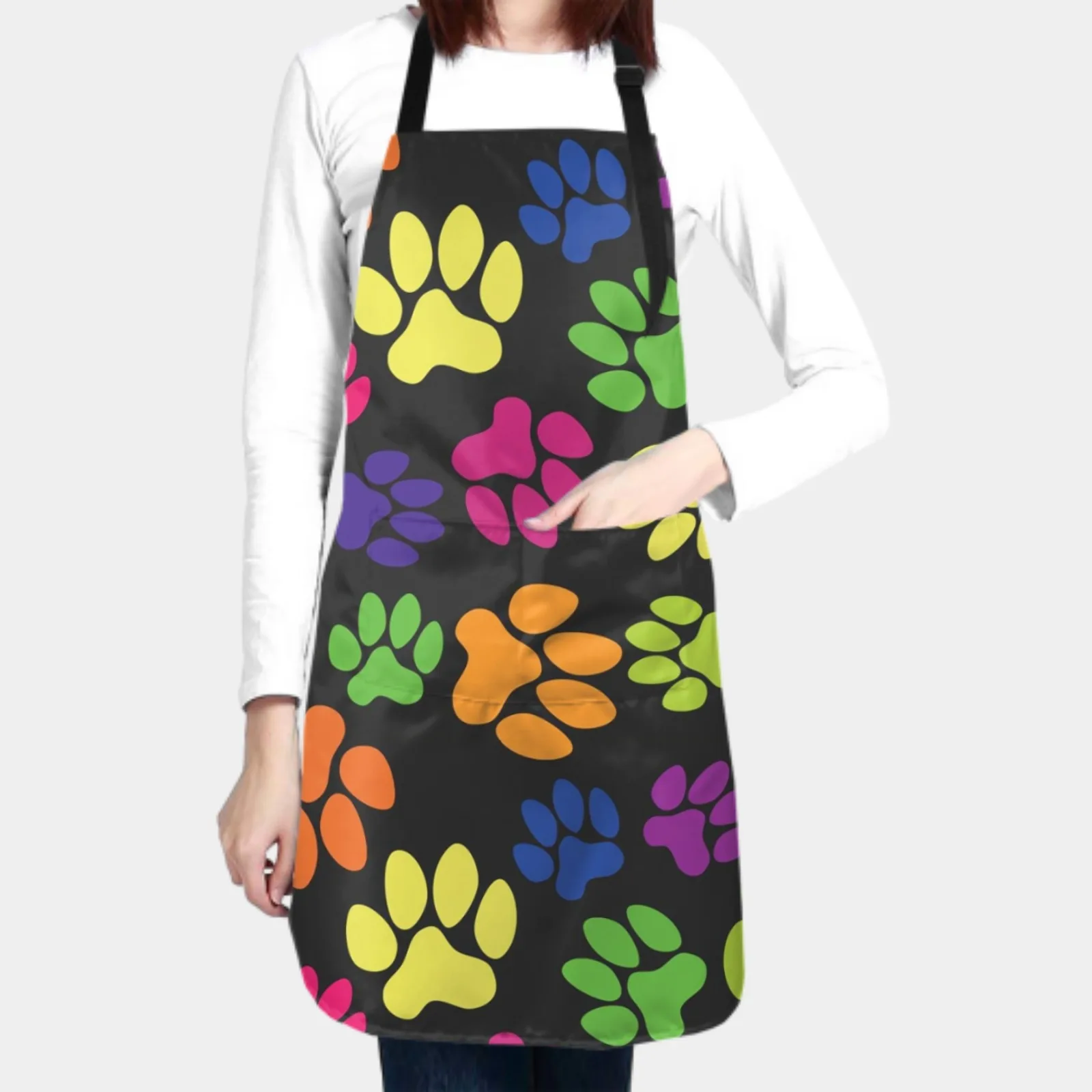 Cat And Dog Paws Waterproof Apron with 2 Pockets Kitchen Chef Apron  Apron for Hair Brushing Cooking Baking Painting Gardening