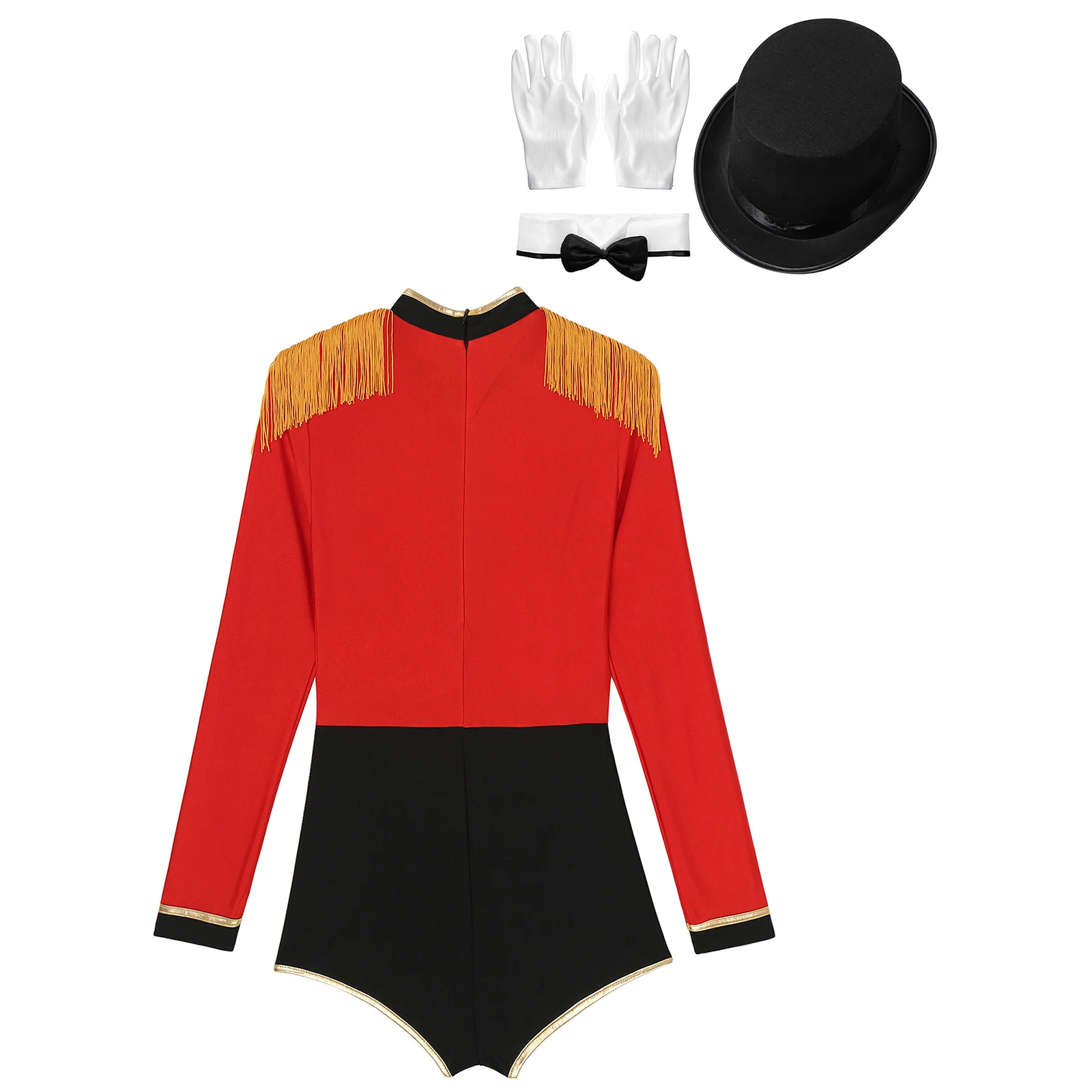 LYus Ringmaster Costume pour femme, combinaison zippée à manches longues, chapeau et gants, cosplay d'Halloween, performance, tenue de discussion