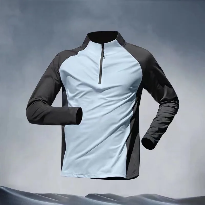 New semi-zipper clothes long-sleeved quick-drying clothes sun protection sports outdoor fitness running t-shirt men's clothing